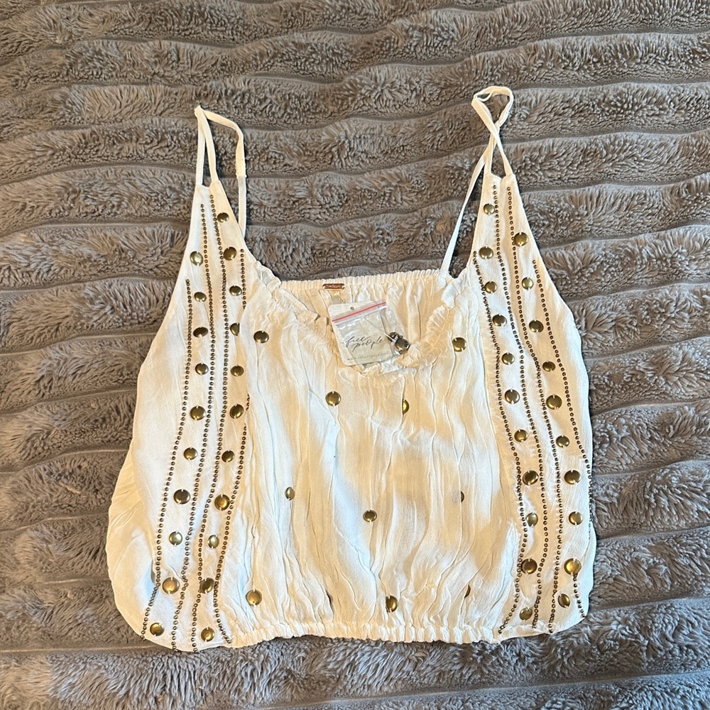 Free People White Camisole with Gold Accents